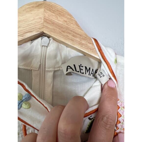 NWT Alemais Lovella Embroidered Cotton Blouson Sleeves White Tie Mini Dress - Picture 5 of 9